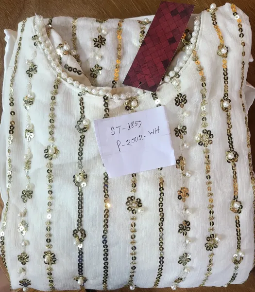 Pakistani Boutique Chiffon Stitched 3pcs _ White 